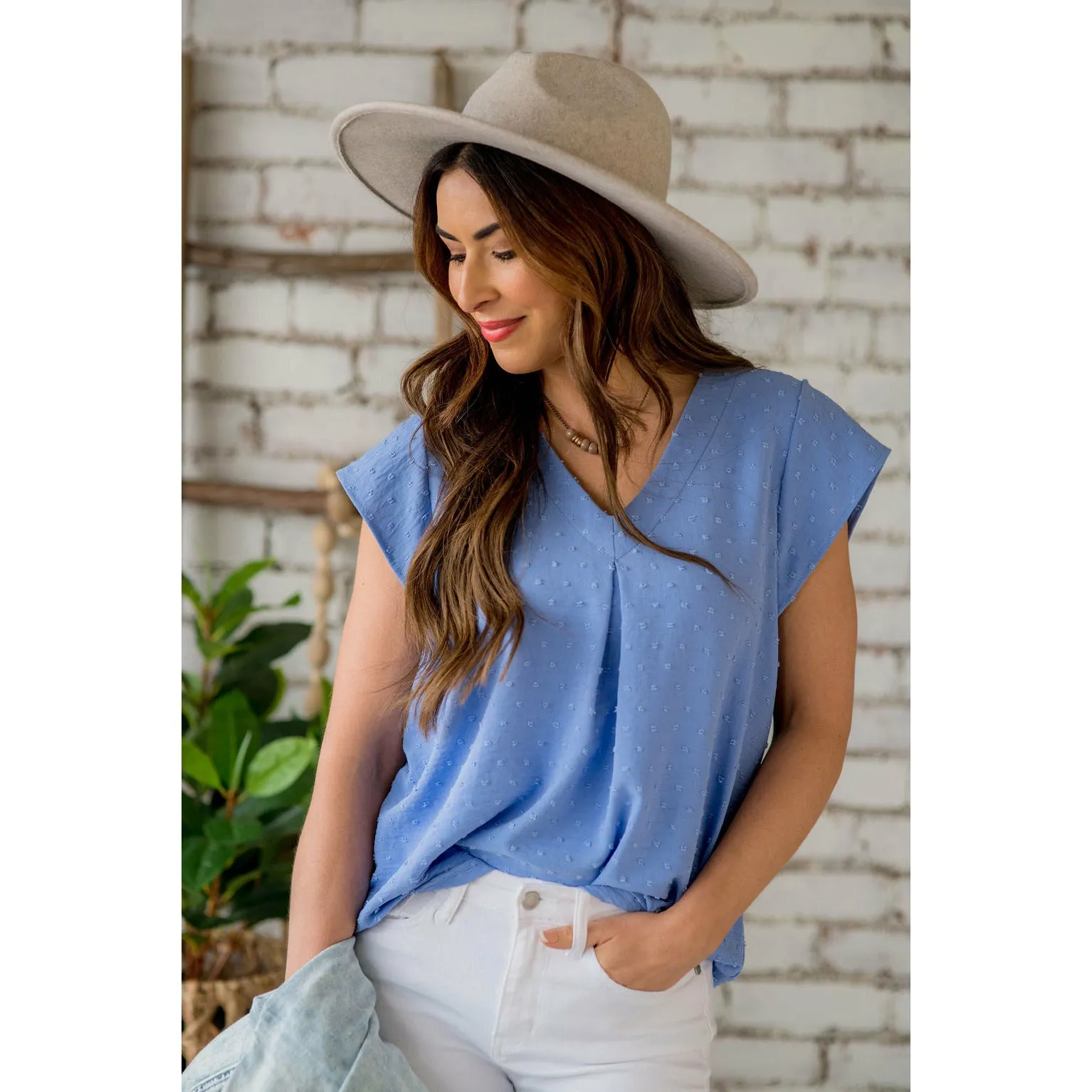 Swiss Dot V-Neck Blouse