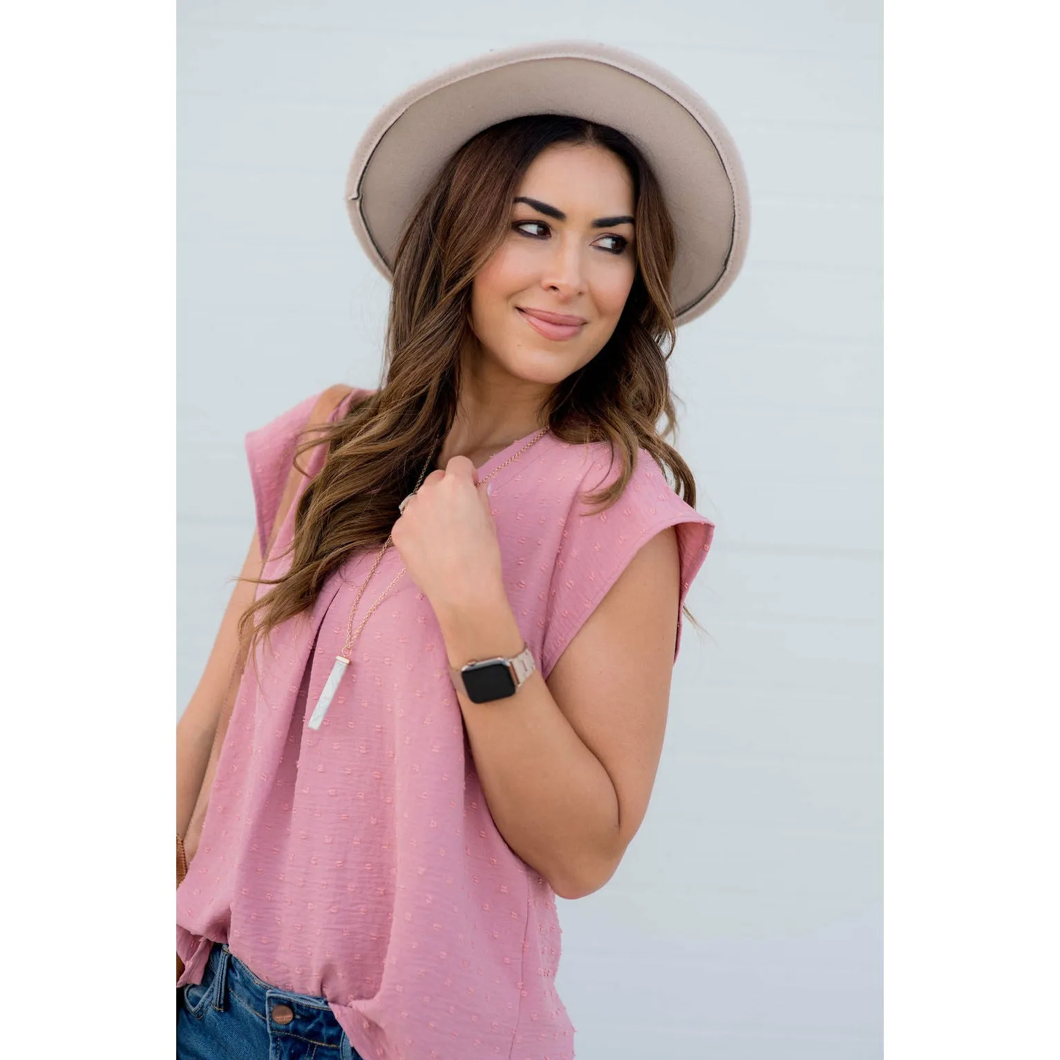 Swiss Dot V-Neck Blouse