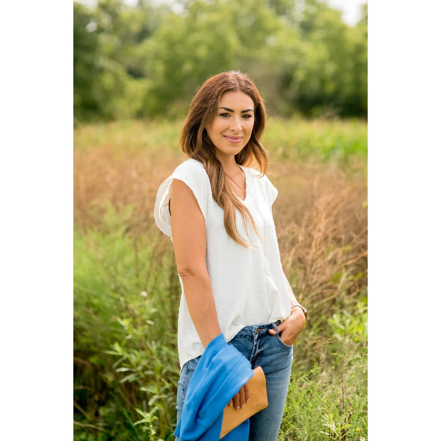 Swiss Dot V-Neck Blouse