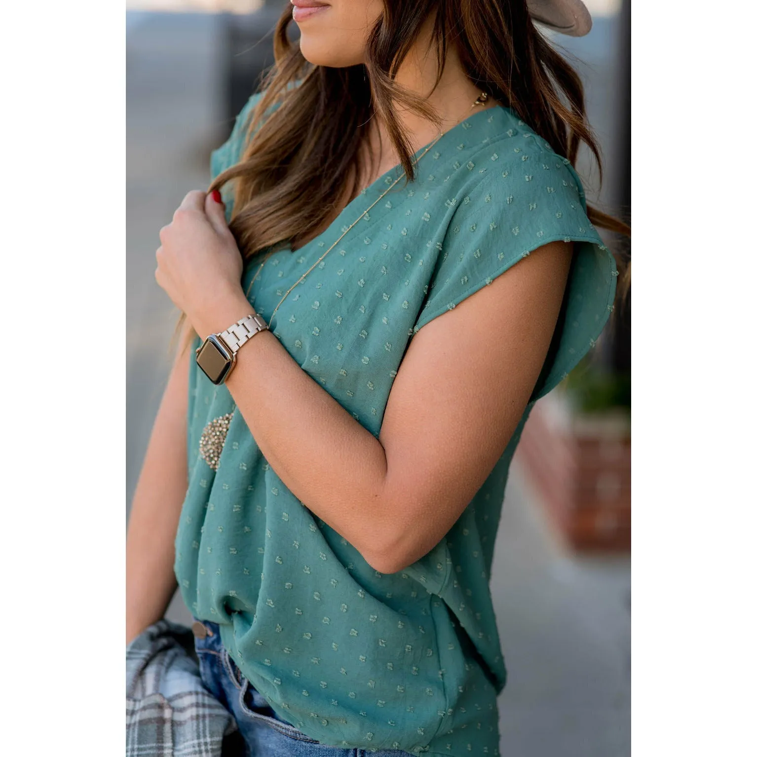 Swiss Dot V-Neck Blouse