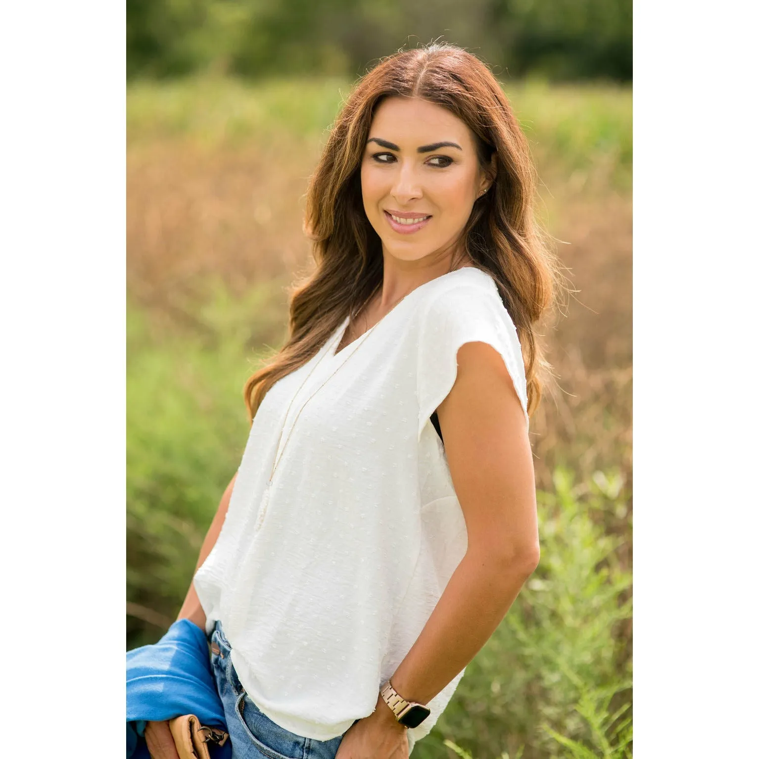 Swiss Dot V-Neck Blouse
