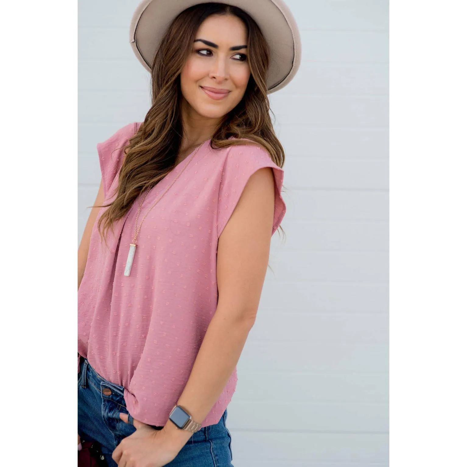 Swiss Dot V-Neck Blouse
