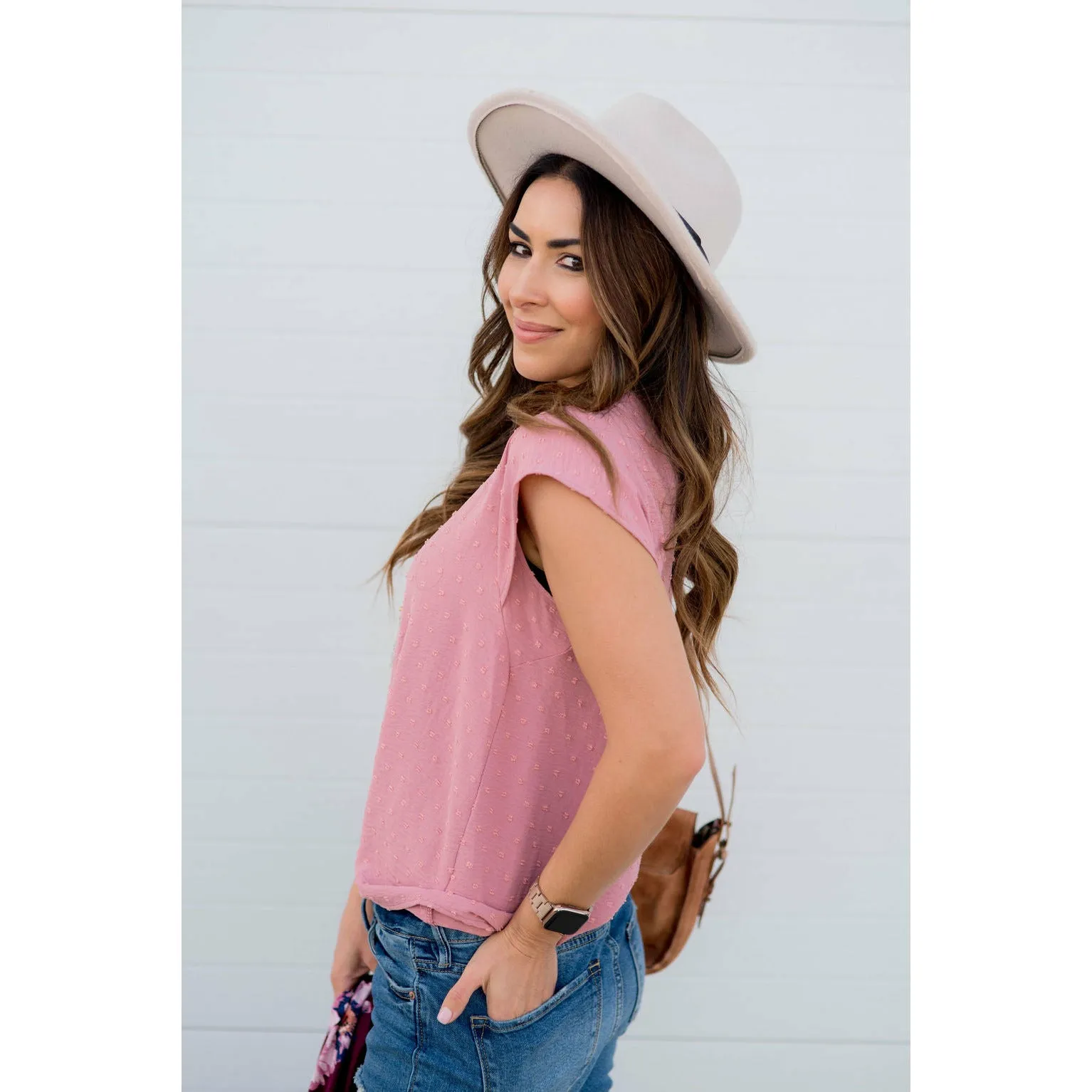 Swiss Dot V-Neck Blouse