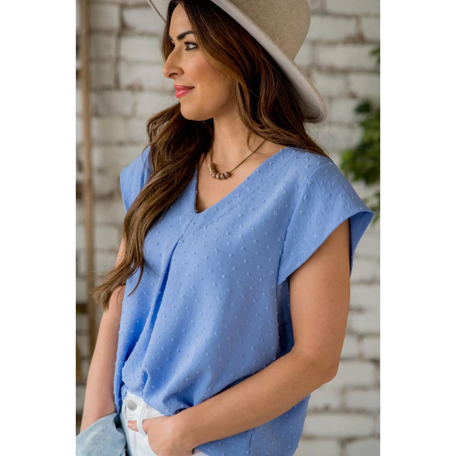 Swiss Dot V-Neck Blouse