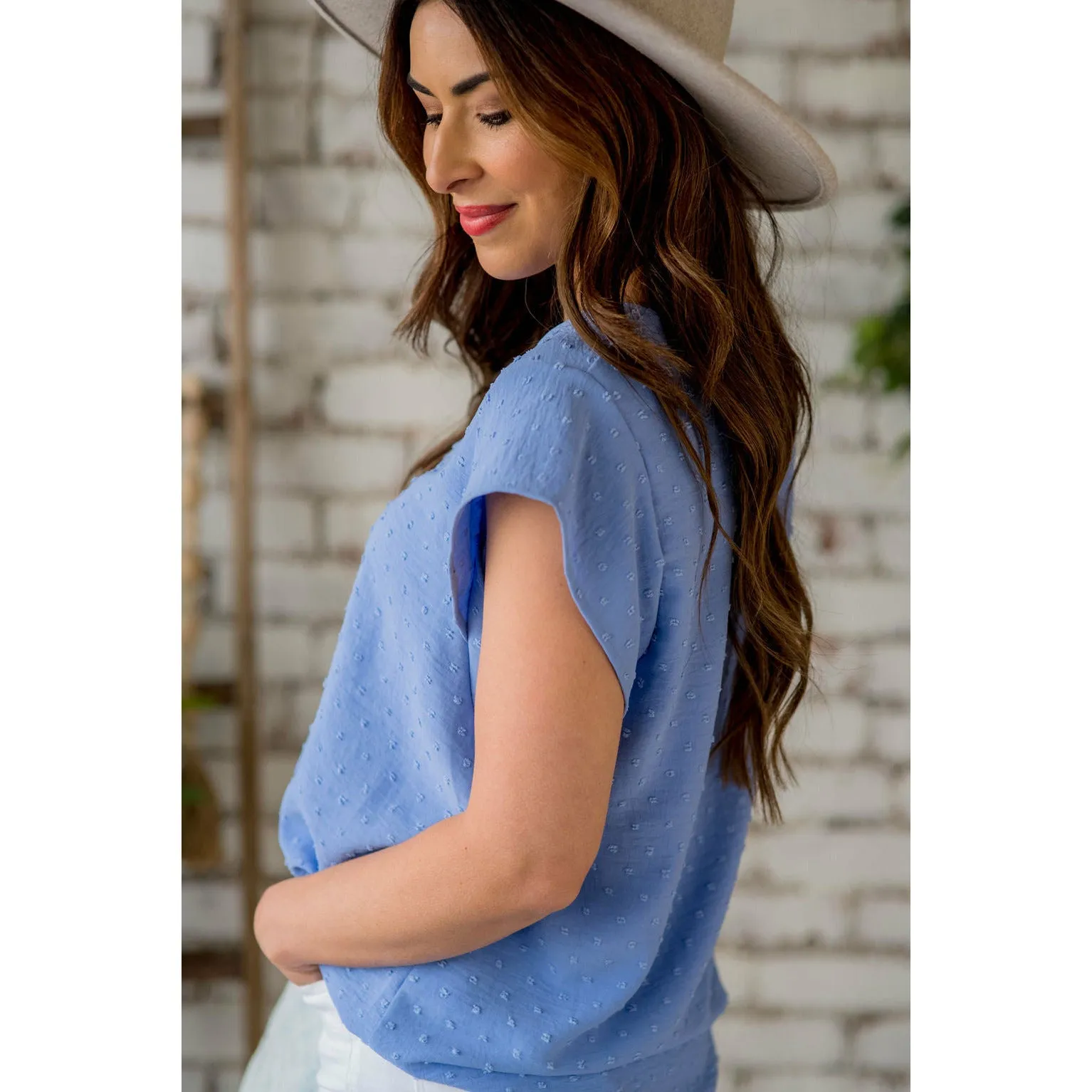 Swiss Dot V-Neck Blouse