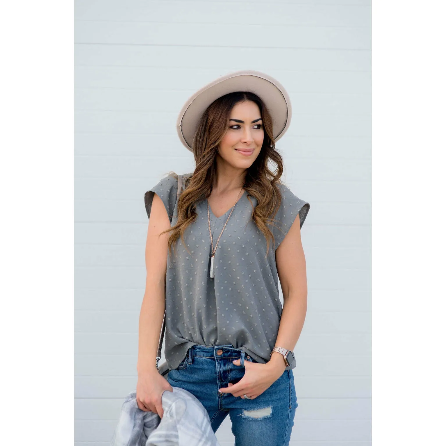 Swiss Dot V-Neck Blouse