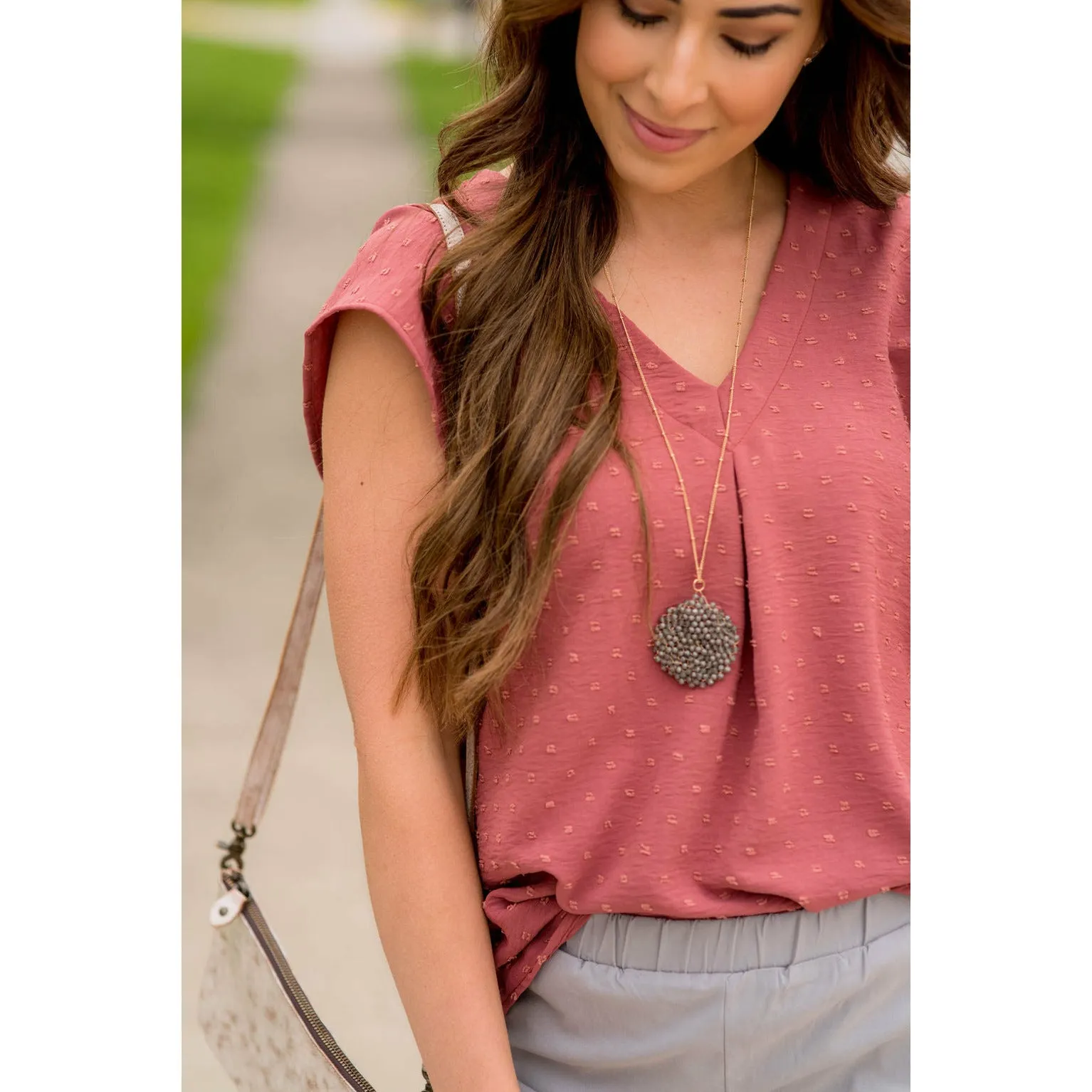 Swiss Dot V-Neck Blouse
