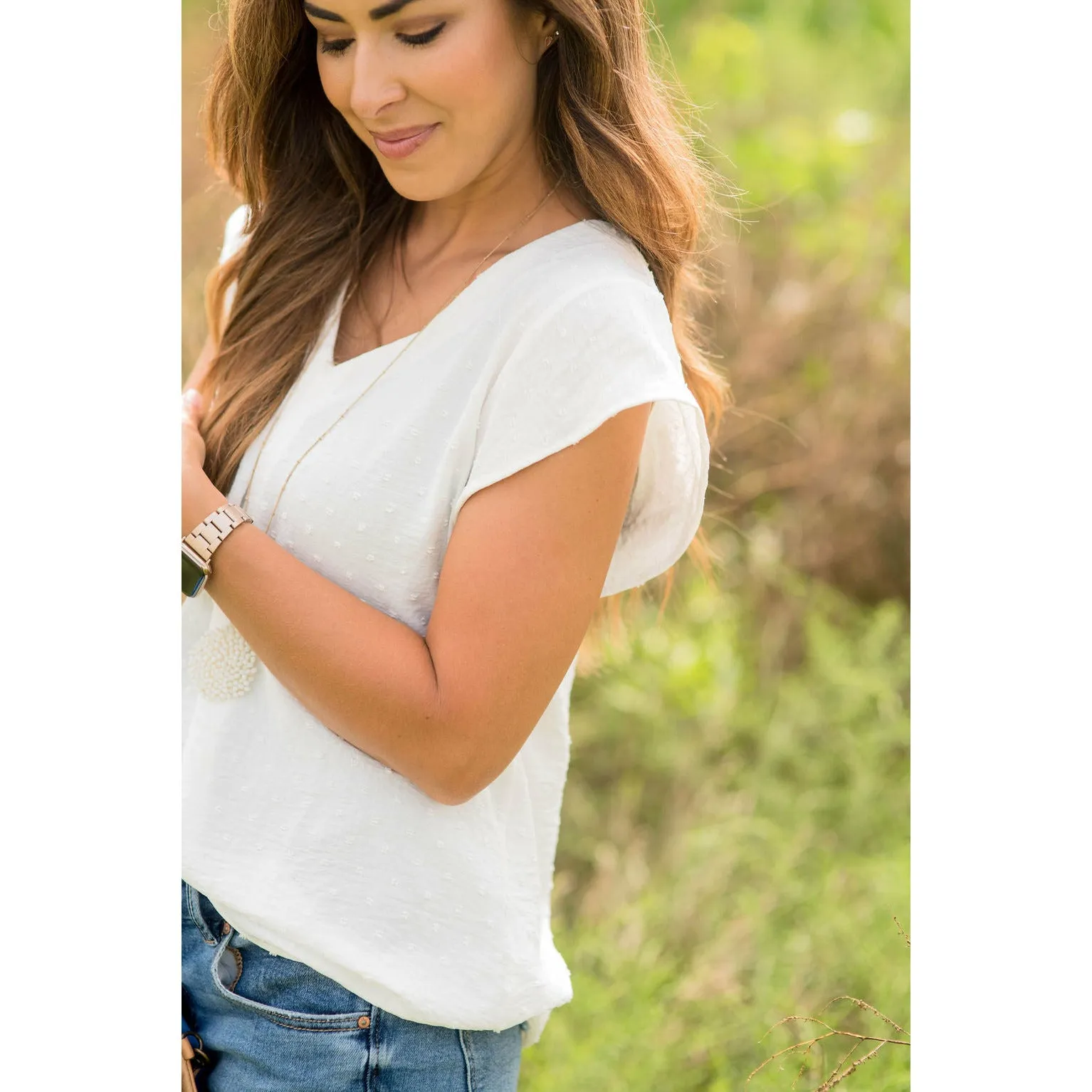 Swiss Dot V-Neck Blouse