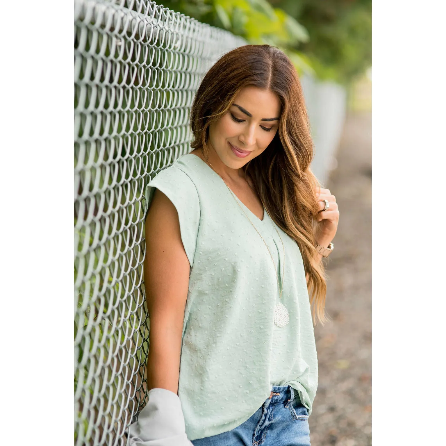 Swiss Dot V-Neck Blouse