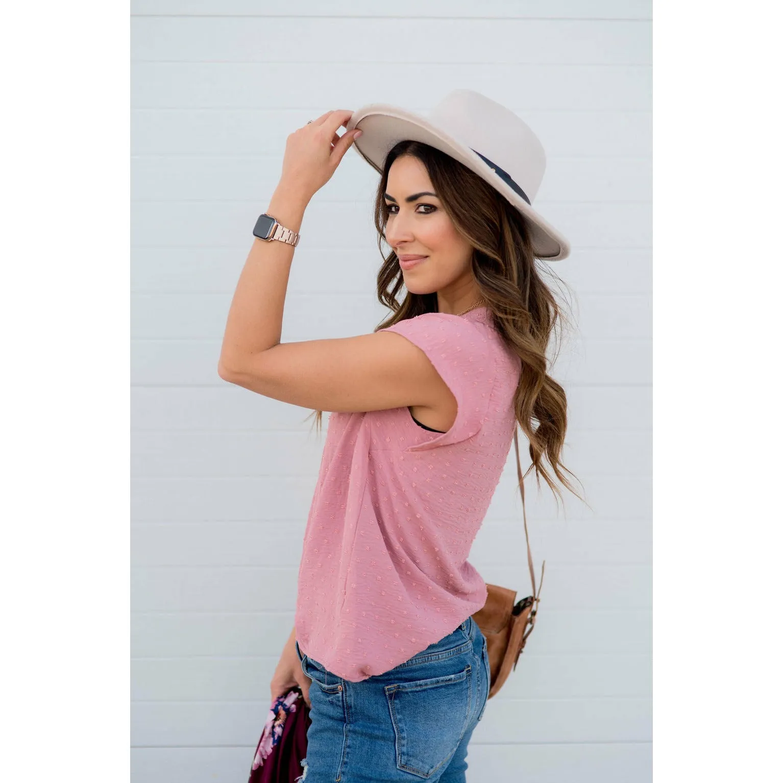 Swiss Dot V-Neck Blouse