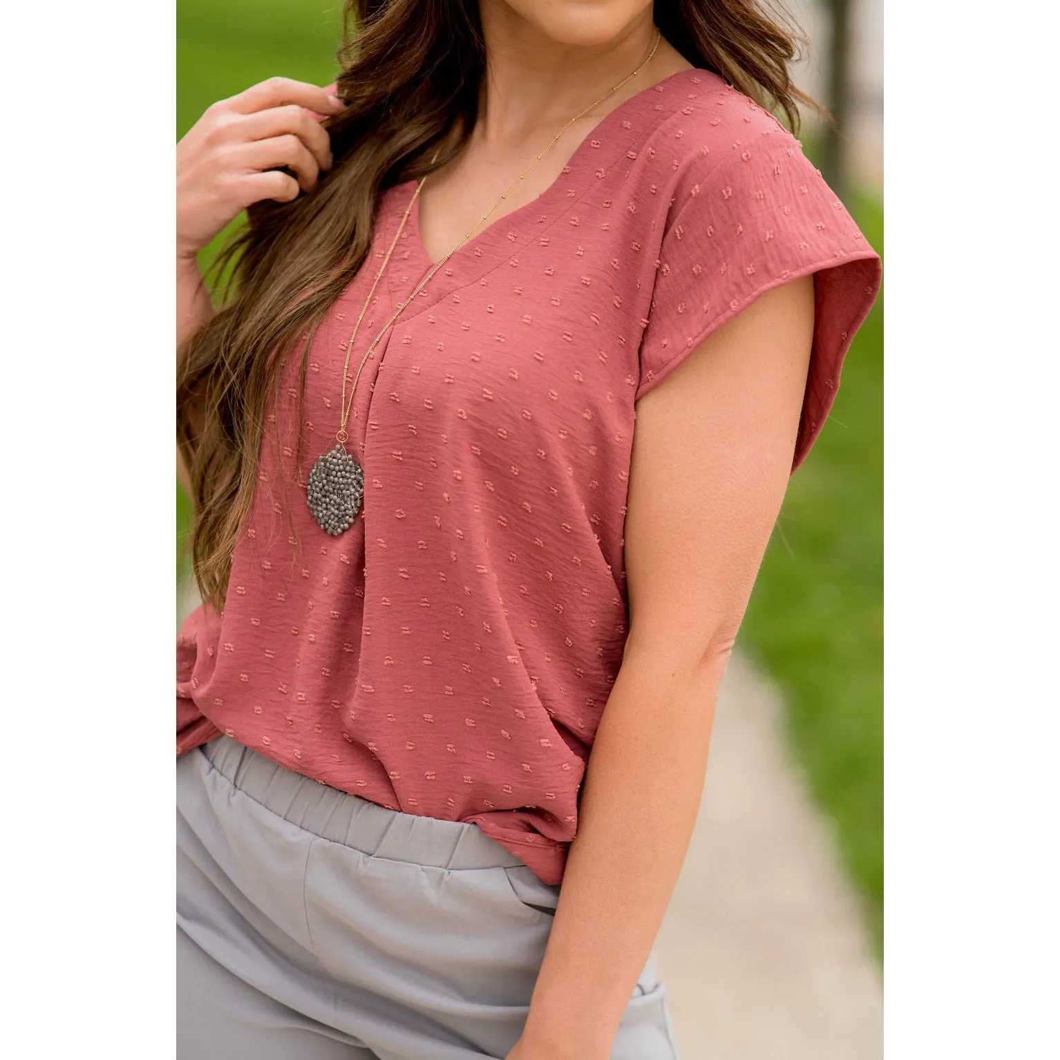 Swiss Dot V-Neck Blouse