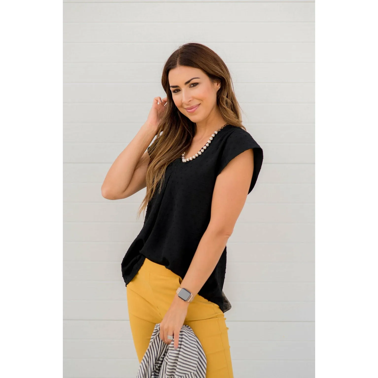 Swiss Dot V-Neck Blouse