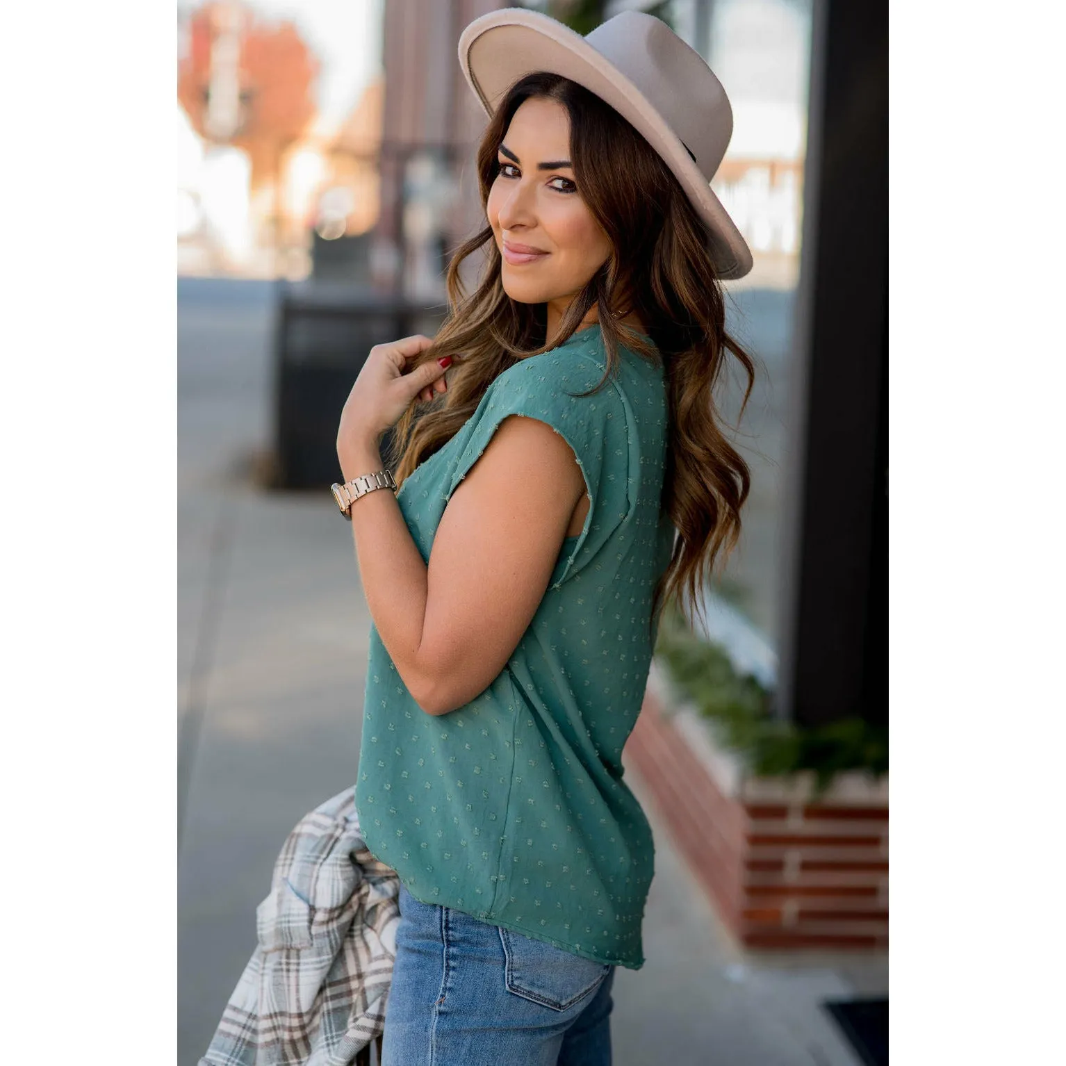 Swiss Dot V-Neck Blouse