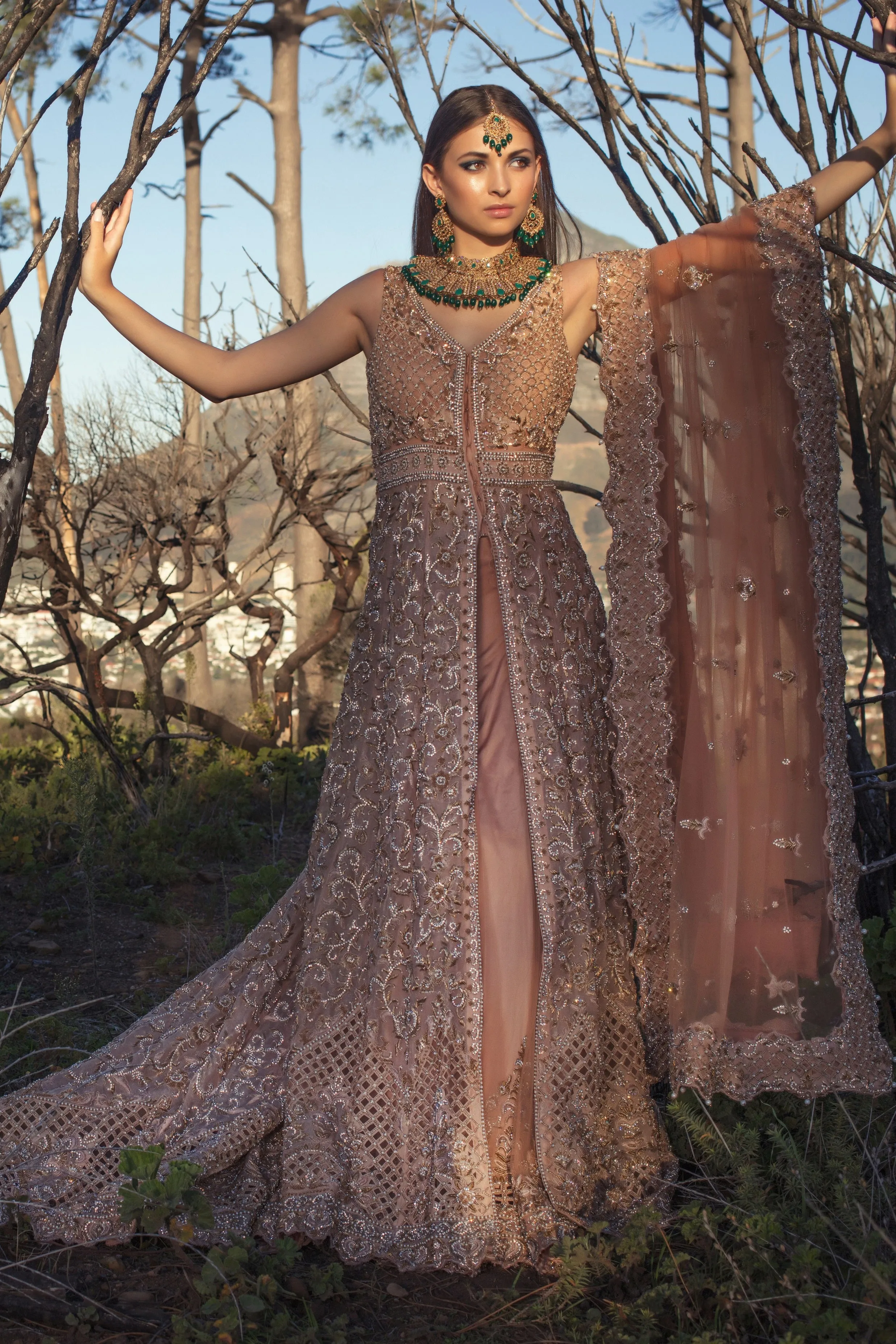 Traditional Bridal Jacket Gown with trail
