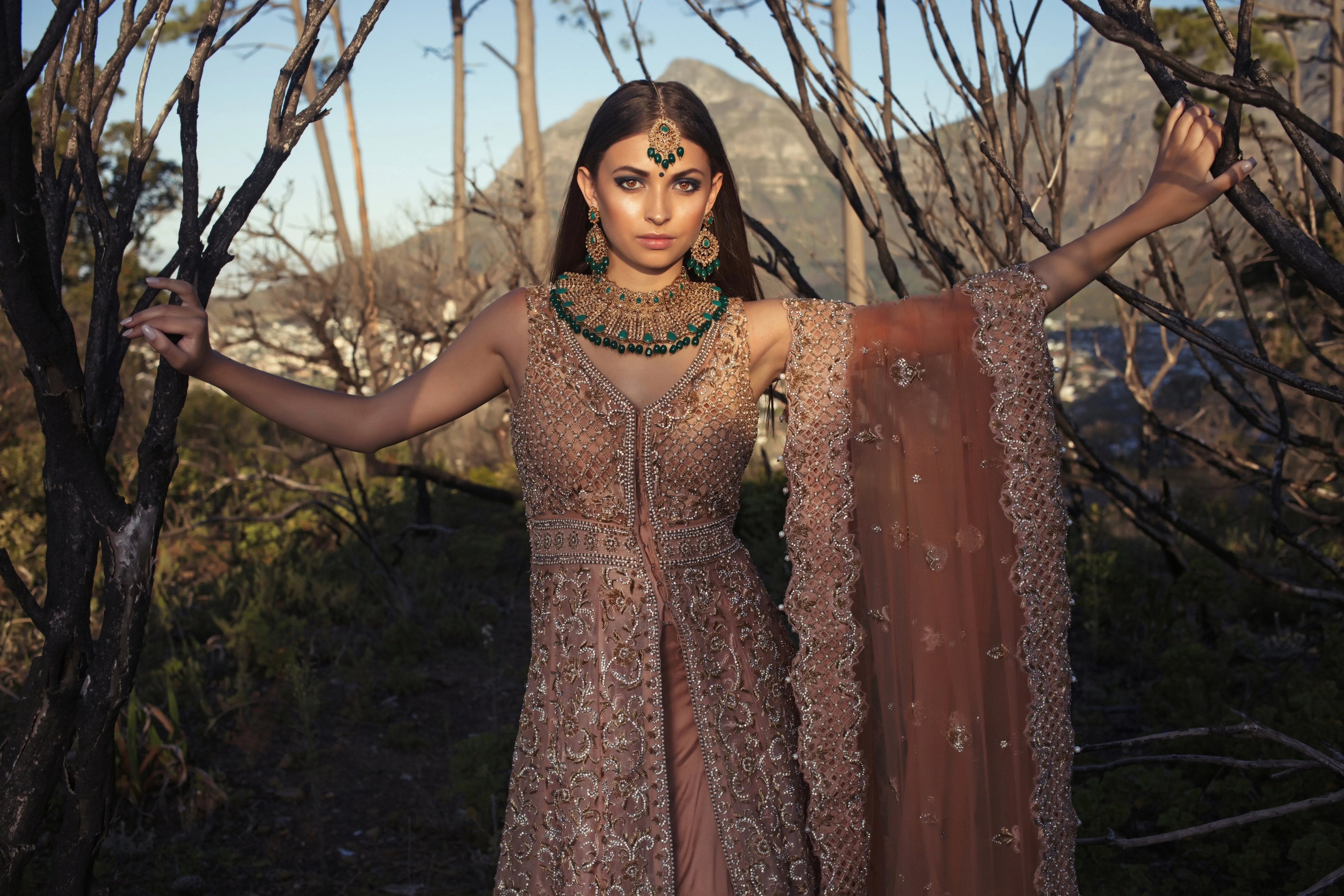 Traditional Bridal Jacket Gown with trail