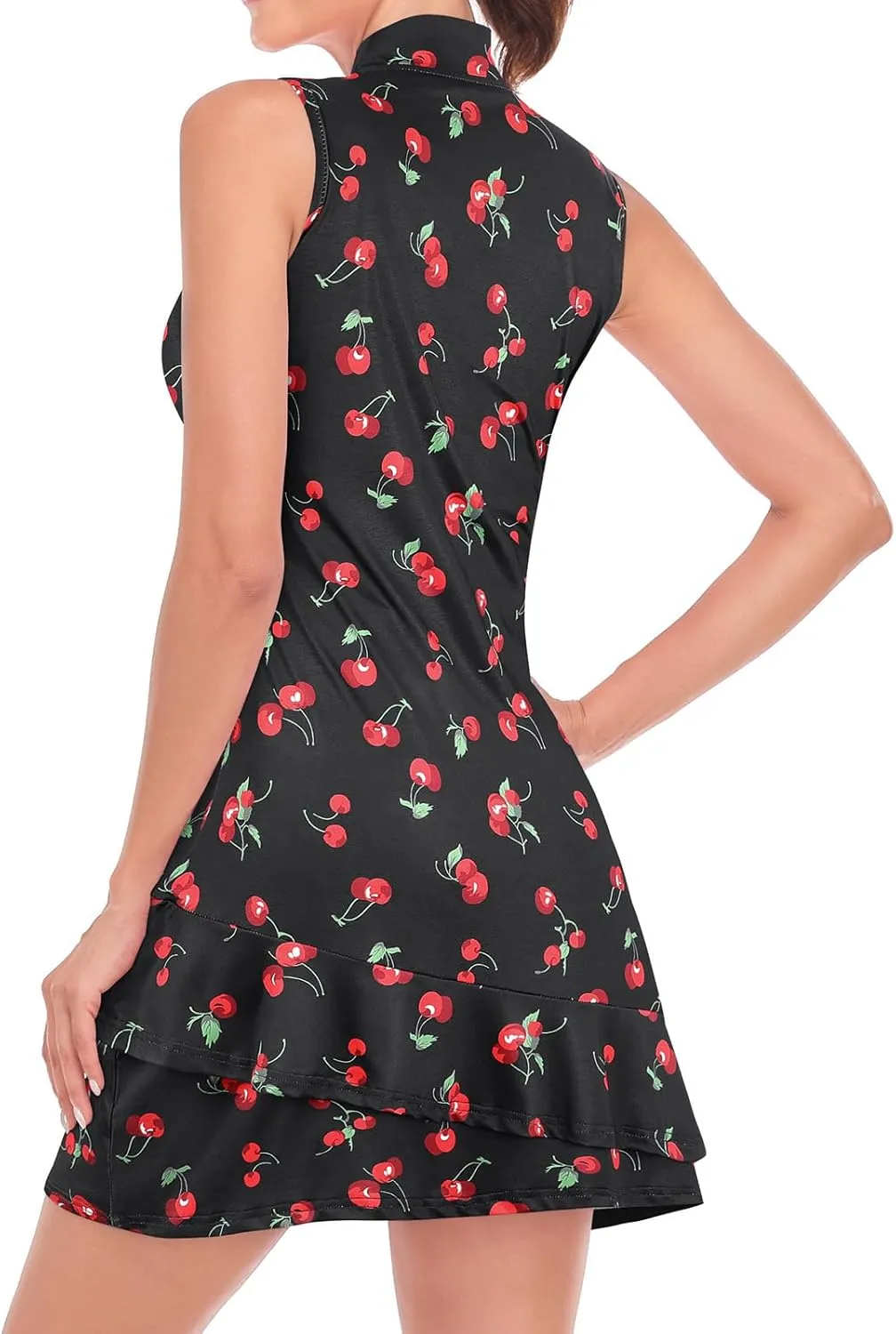 Viracy Tennis Dress for Women Sleeveless Golf Dresses with Shorts and Pockets Ruffle Zip Up Stand Collar Golf Outfits