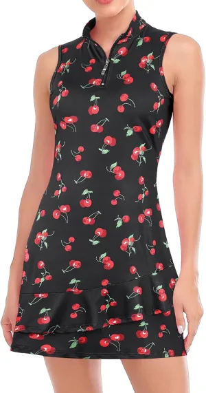 Viracy Tennis Dress for Women Sleeveless Golf Dresses with Shorts and Pockets Ruffle Zip Up Stand Collar Golf Outfits