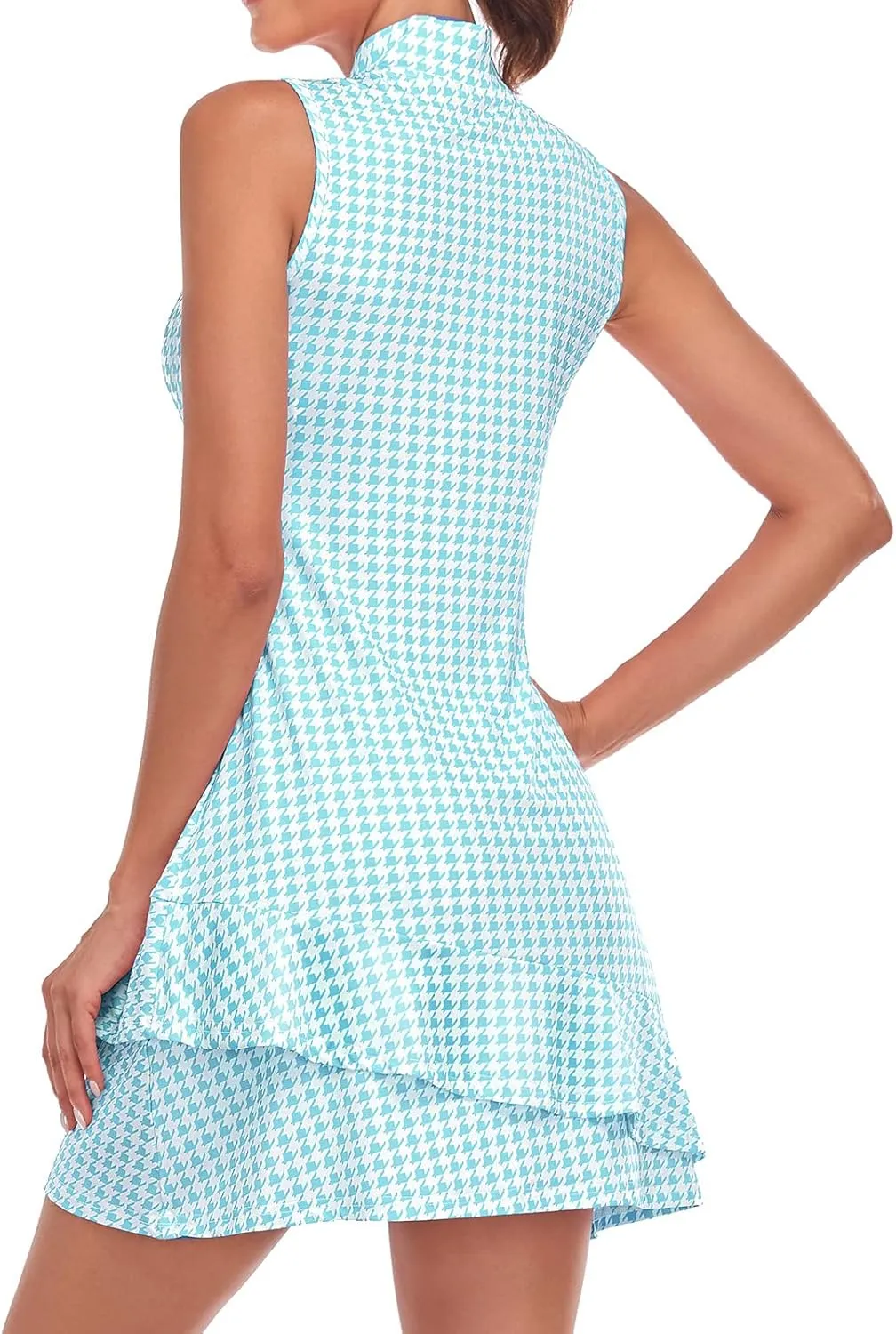 Viracy Tennis Dress for Women Sleeveless Golf Dresses with Shorts and Pockets Ruffle Zip Up Stand Collar Golf Outfits