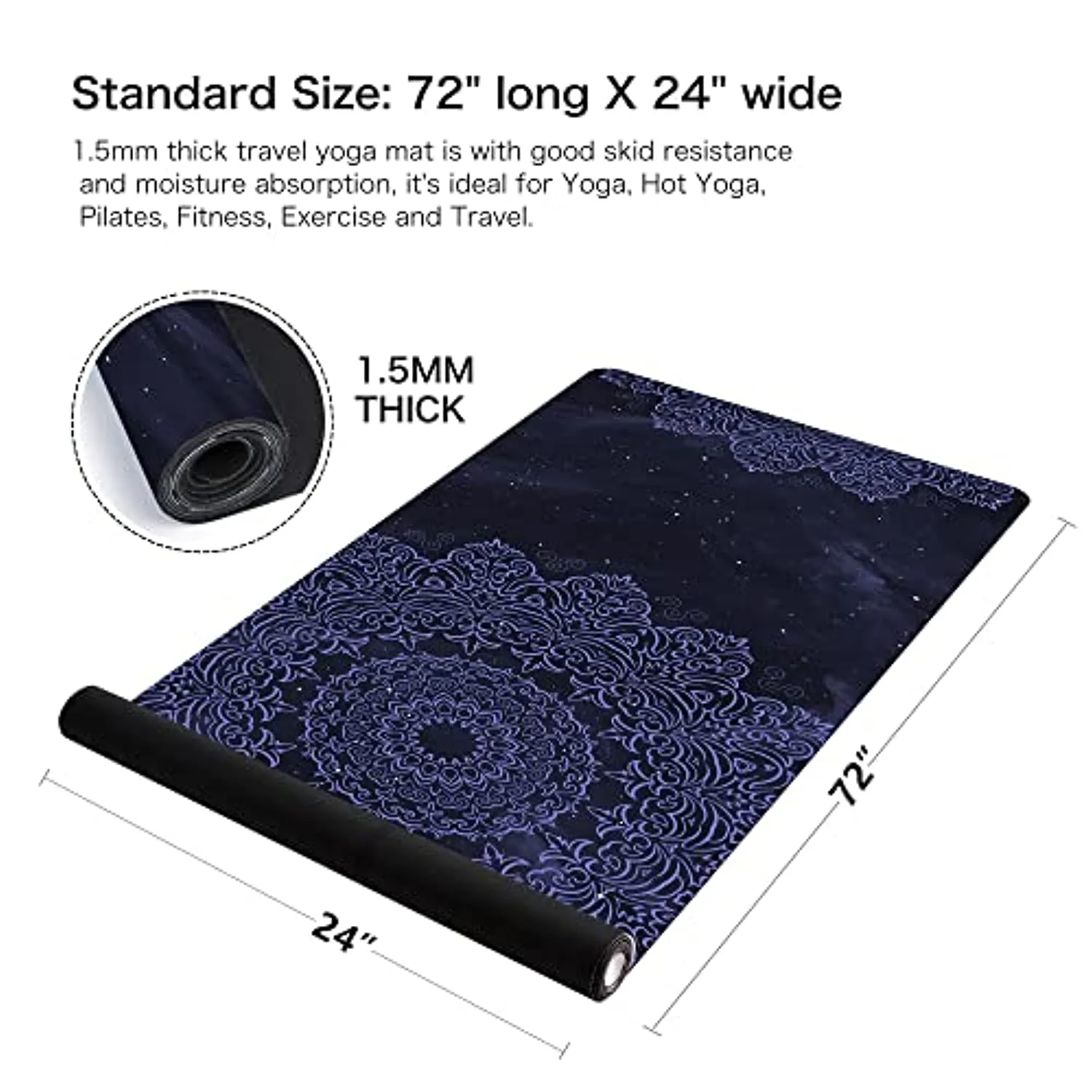 Vonoga Yoga Mat Non-Slip Portable Foldable Gym Mat 1.5mm Thick Travel Fitness & Exercise Mat Ideal for Yoga, Hot Yoga, Pilates, Fitness, Exercise