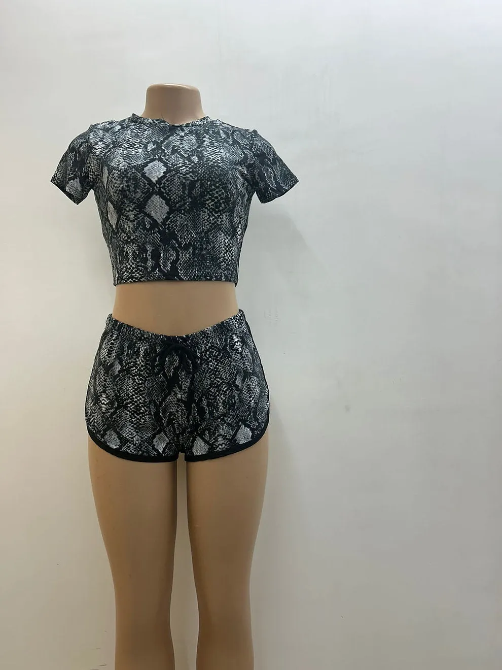 Women's Animal Print 2 Piece Outfits, Sleeved Crop Top and Shorts Two Piece Set